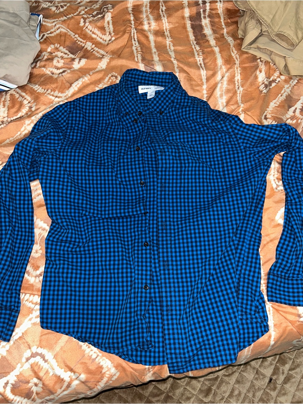 Old Navy Blue and Black Check Button-Down Shirt